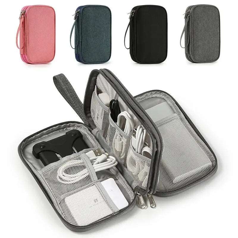 Travel Portable Digital Product Storage Bag USB Data Cable Organizer Headset Charging Treasure Box Bag | 1pc Pink/Grey/Black/Navy