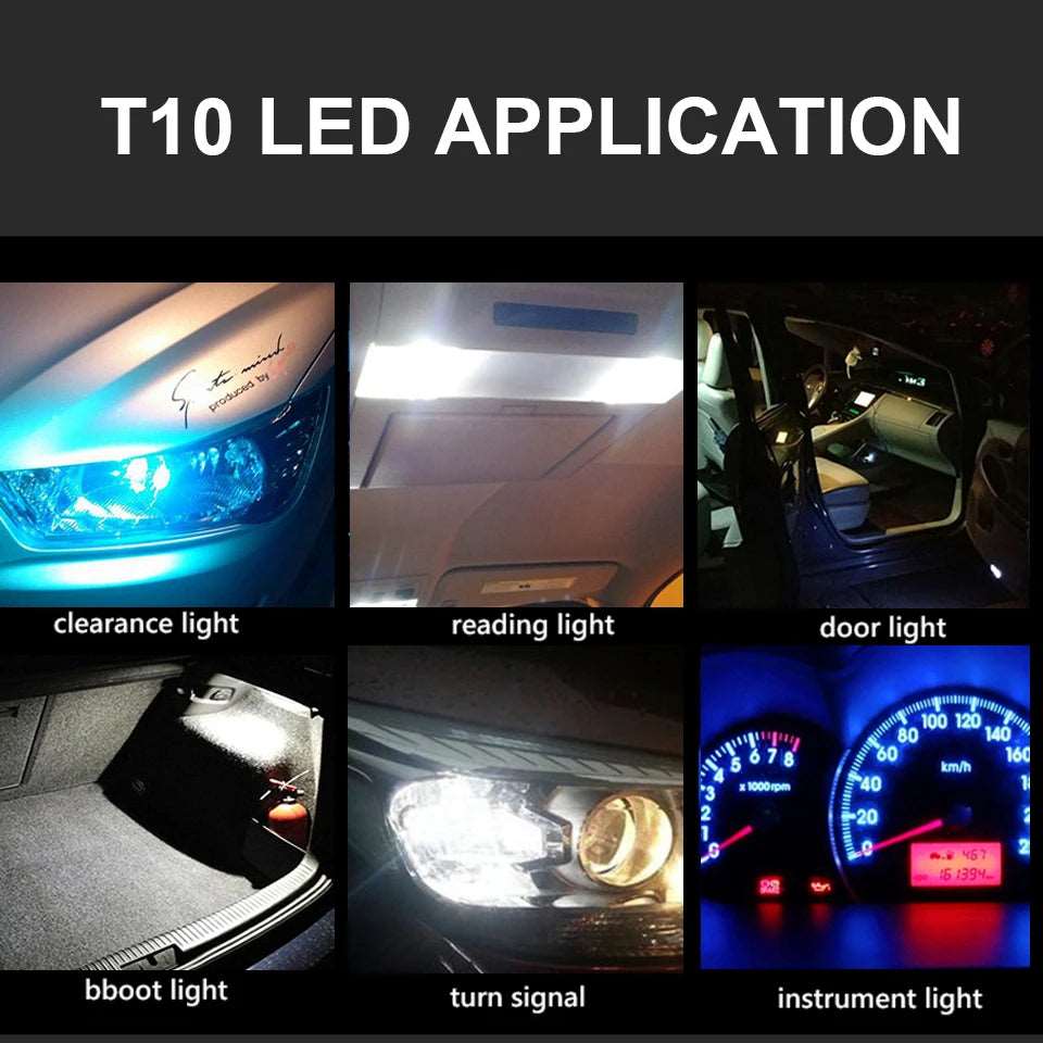 Led T10 W5W Car Light COB Glass 6000K White License Plate Lamp Dome Light Reading DRL Bulb Style 12V