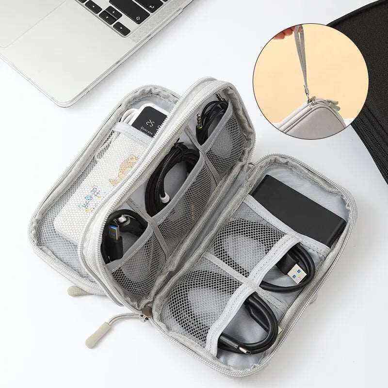 Travel Portable Digital Product Storage Bag USB Data Cable Organizer Headset Charging Treasure Box Bag | 1pc Pink/Grey/Black/Navy