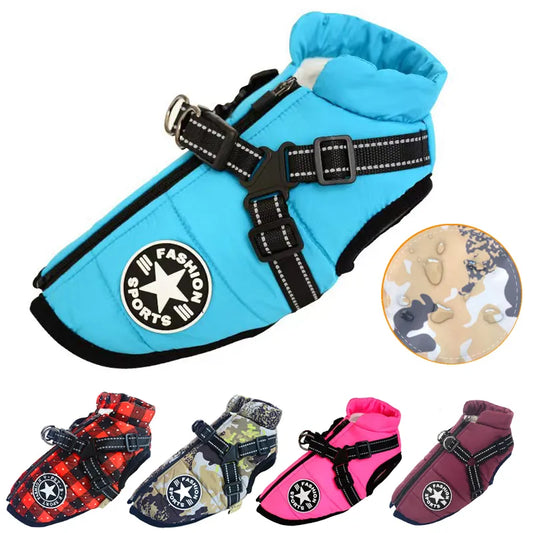 Pet Jacket With Harness Winter Warm Dog Clothes For Labrador Waterproof Big Dog Coat Chihuahua French Bulldog Outfits - Crazy Dream Deals